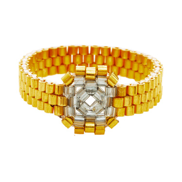 Anillo Diamantes 1 Cuadrado Dorado Ajustable Gris